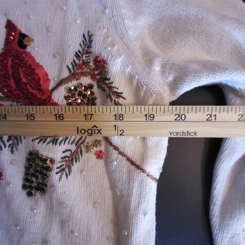 Heirloom Collection Embroidered Cardinal Sequins Zip-Up Sweater Size PL Outdoors - Picture 5 of 8